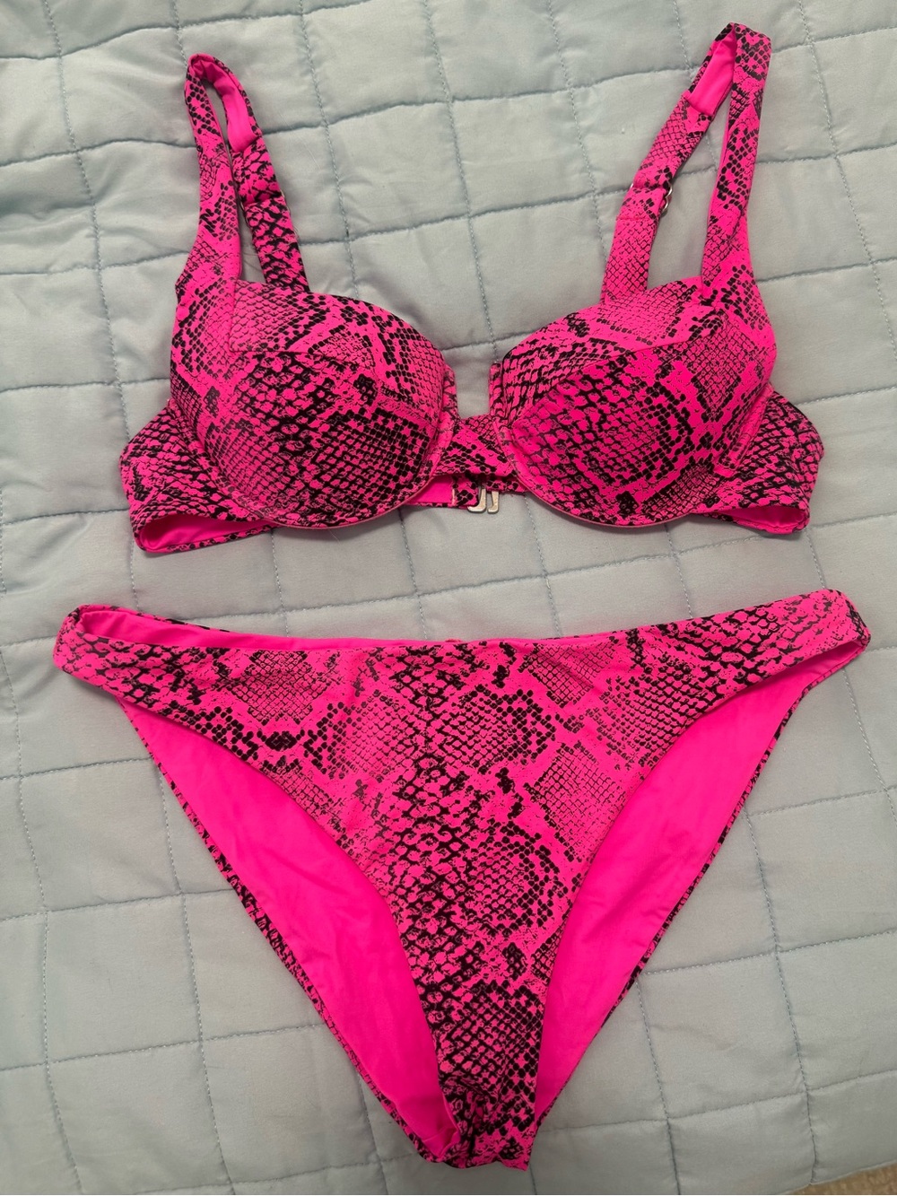 Hot Pink Snake-Print Bikini Set - Padded Underwire Top & High-Cut Bottoms